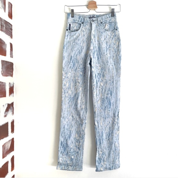 Iceberg Jeans Vintage 99’s Y2K Light Blue And Cream Mosaic Print Pants Size 28 - Picture 1 of 13